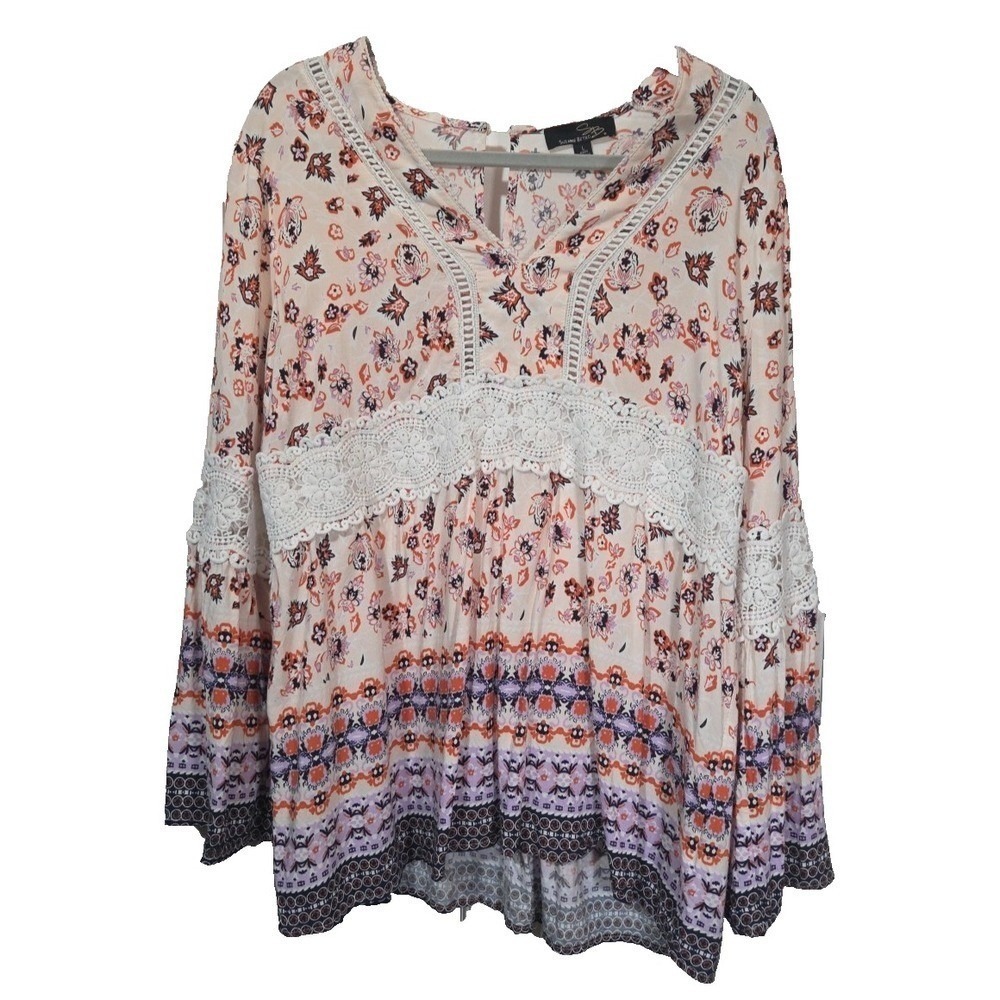 Suzanne Betro Floral‎ Long Sleeve Tunic Blouse – Women's Large